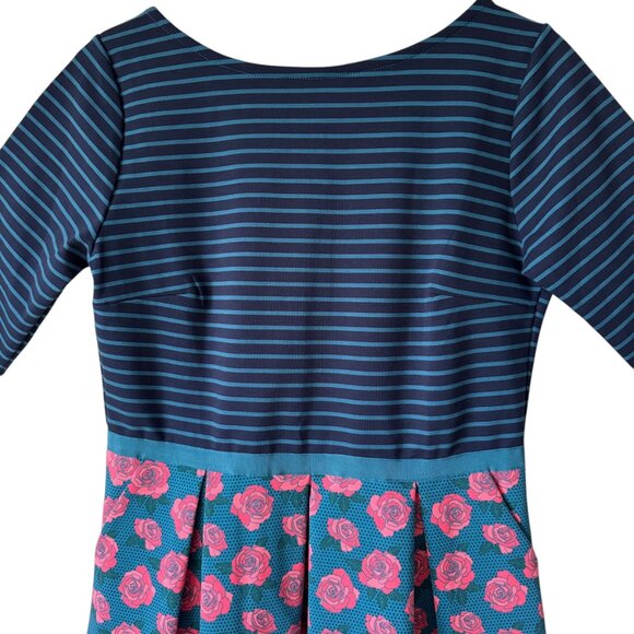 Matilda Jane Women's Peyton Fit Flare Dress Stripe Floral Rose Pockets Retro - Picture 13 of 16